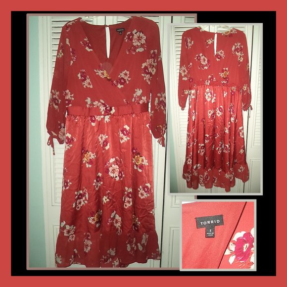 torrid Dresses & Skirts - TORRID LONG FLORAL DRESS KEYHOLE HIGH LOW LOW CUT-WOMENS SIZE 1 PLUS SIZE 1X
